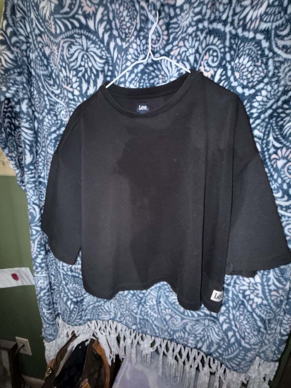 Lee Black Cropped Short Sleeve T-Shirt Size XL
